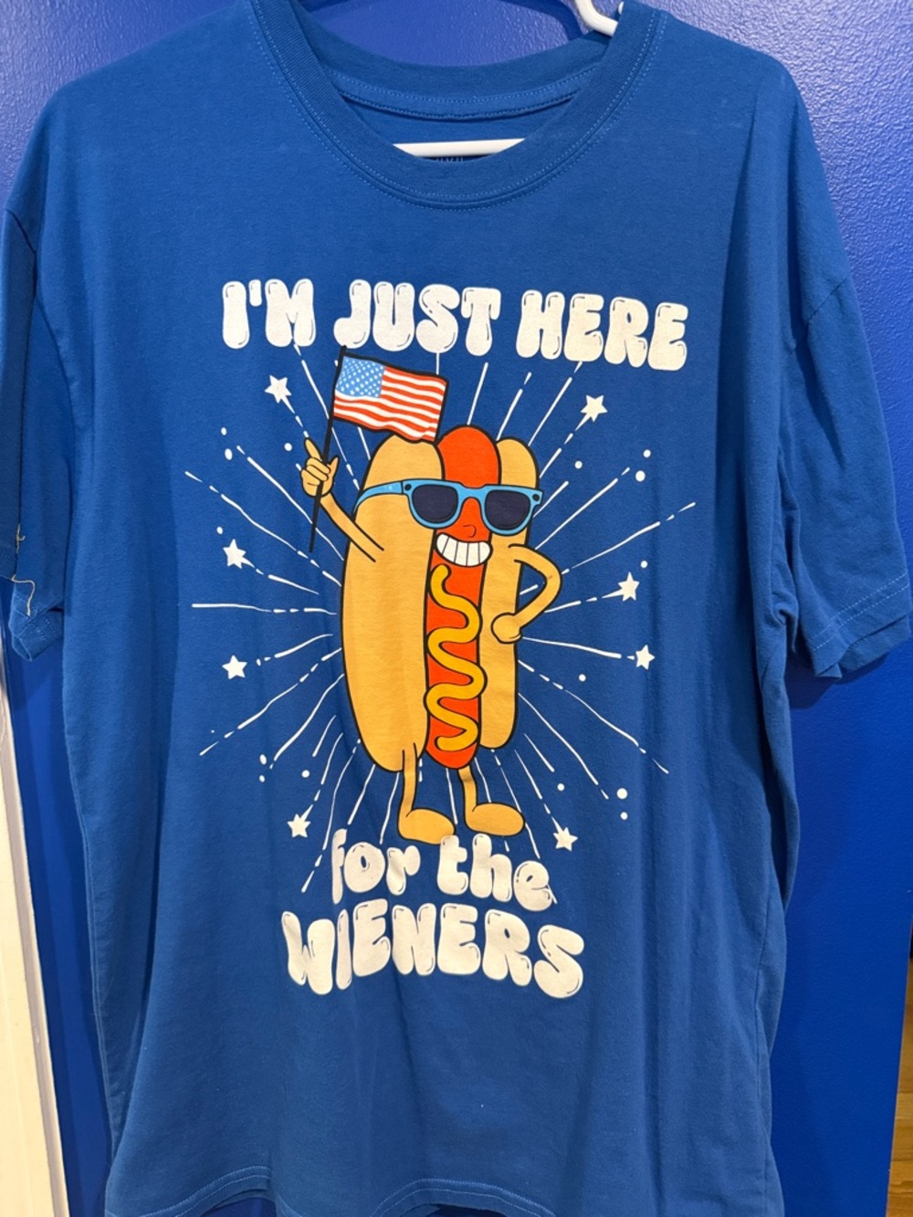 Blue Graphic Tee "I'm Just Here for the Wieners"